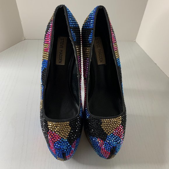 Steve Madden Platform Studded Rhinestone Colorful Heels - Picture 2 of 8